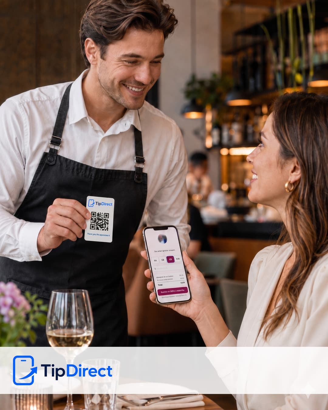 Ober met TipDirect QR-code